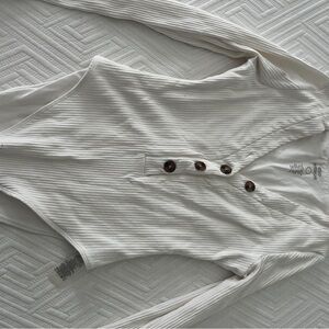 Good American White Ribbed Bodysuit with Buttons